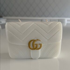 White Candle Clutch with Gold Logo